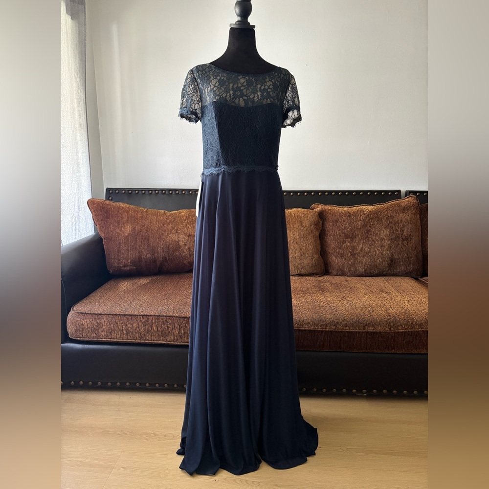 NWT Azazie Maia Navy Blue Lace Maxi Dress